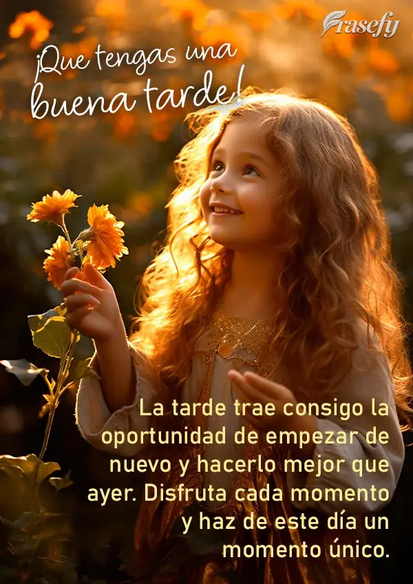 La tarde trae consigo la oportunidad de empezar de nuevo y hacerlo mejor que ayer. Disfruta cada momento y haz de este día un momento único. ¡Que teng...