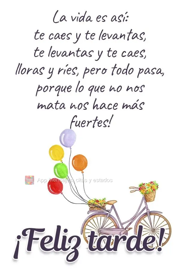 La vida es así: te caes y te levantas, te levantas y te caes, lloras y ríes, pero todo pasa, porque lo que no nos mata nos hace más fuertes! ¡Buenas ...