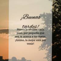 ¡Buenas tardes!
Nunca lo olvides: cada paso, por pequeño que sea, te acerca a tus metas. ¡Ánimo, lo mejor está por venir!
