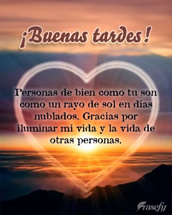 Personas de bien como tu son como un rayo de sol en días nublados. Gracias por iluminar mi vida y la vida de otras personas. ¡Buenas tardes!