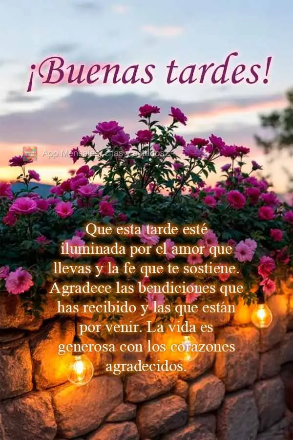 Que esta tarde esté iluminada por el amor que llevas y la fe que te sostiene. Agradece las bendiciones que has recibido y las que están por venir. La v...