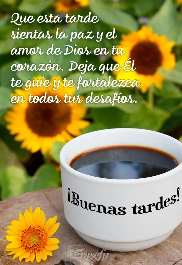 Que esta tarde sientas la paz y el amor de Dios en tu corazón. Deja que Él te guíe y te fortalezca en todos tus desafíos. ¡Buenas tardes!