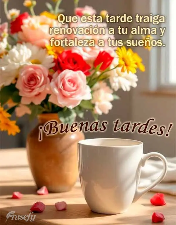 Que esta tarde traiga renovación a tu alma y fortaleza a tus sueños. ¡Buenas tardes!