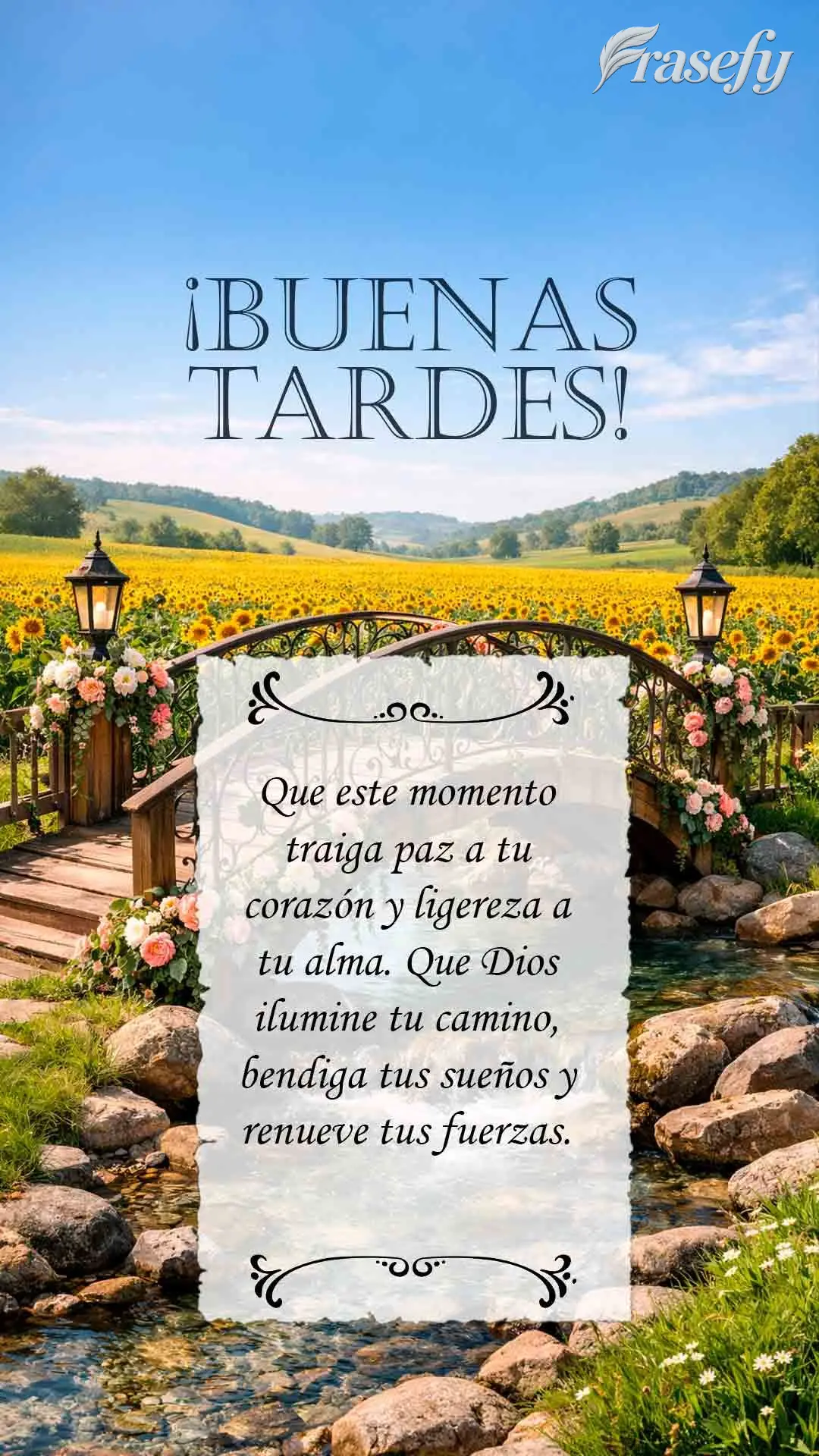 Que este momento traiga paz a tu corazón y ligereza a tu alma. Que Dios ilumine tu camino, bendiga tus sueños y renueve tus fuerzas. ¡Buenas tardes!...