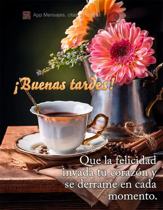 Que la felicidad invada tu corazón y se derrame en cada momento. ¡Buenas tardes!