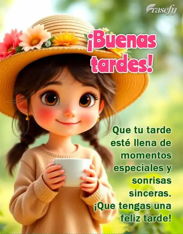 Que tu tarde esté llena de momentos especiales y sonrisas sinceras. ¡Que tengas una feliz tarde! ¡Buenas tardes!