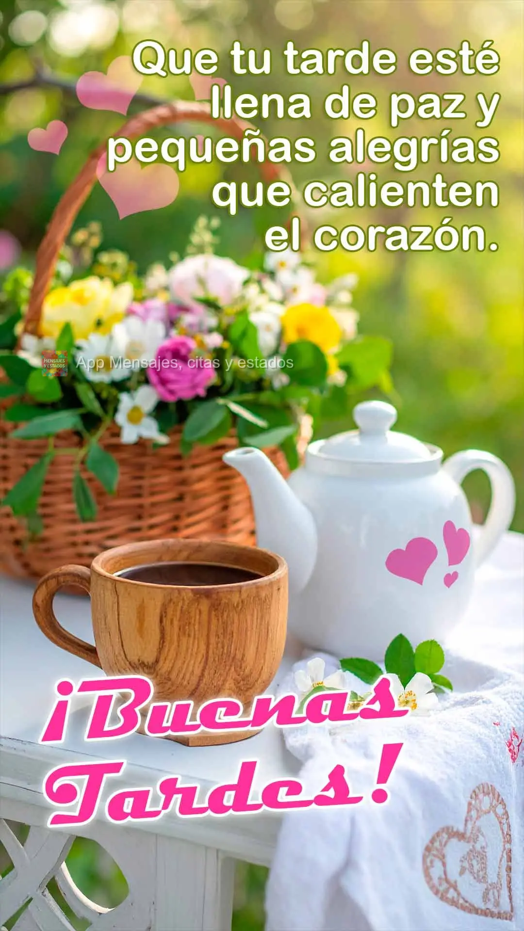 Que tu tarde esté llena de paz y pequeñas alegrías que calienten el corazón. ¡Buenas tardes!