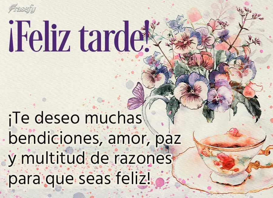 ¡Te deseo muchas bendiciones, amor, paz y multitud de razones para que seas feliz! ¡Feliz tarde!