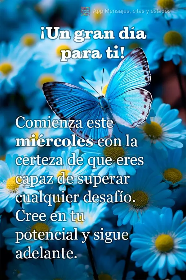Comienza este miércoles con la certeza de que eres capaz de superar cualquier desafío. Cree en tu potencial y sigue adelante. ¡Un gran día para ti!...