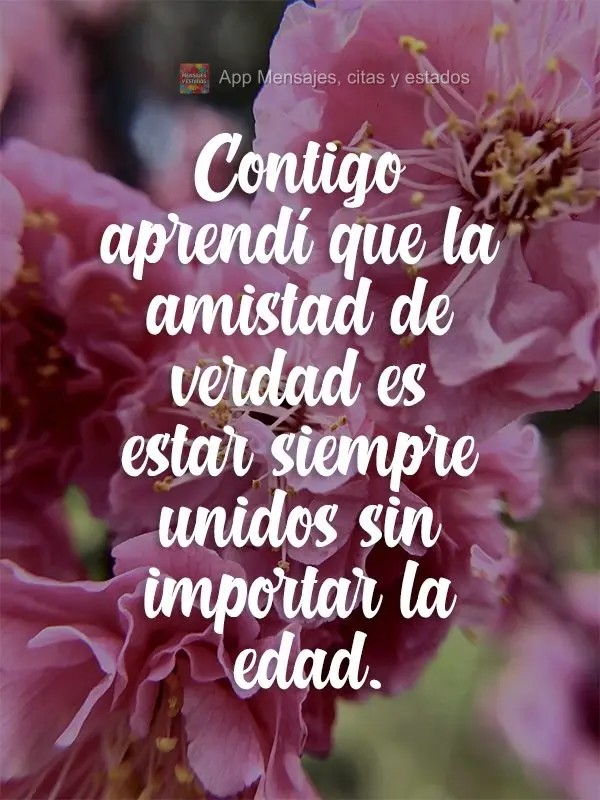 Contigo aprendí que la amistad de verdad es estar siempre unidos sin importar la edad.