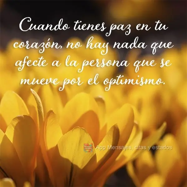 Cuando tienes paz en tu corazón, no hay nada que afecte a la persona que se mueve por el optimismo.