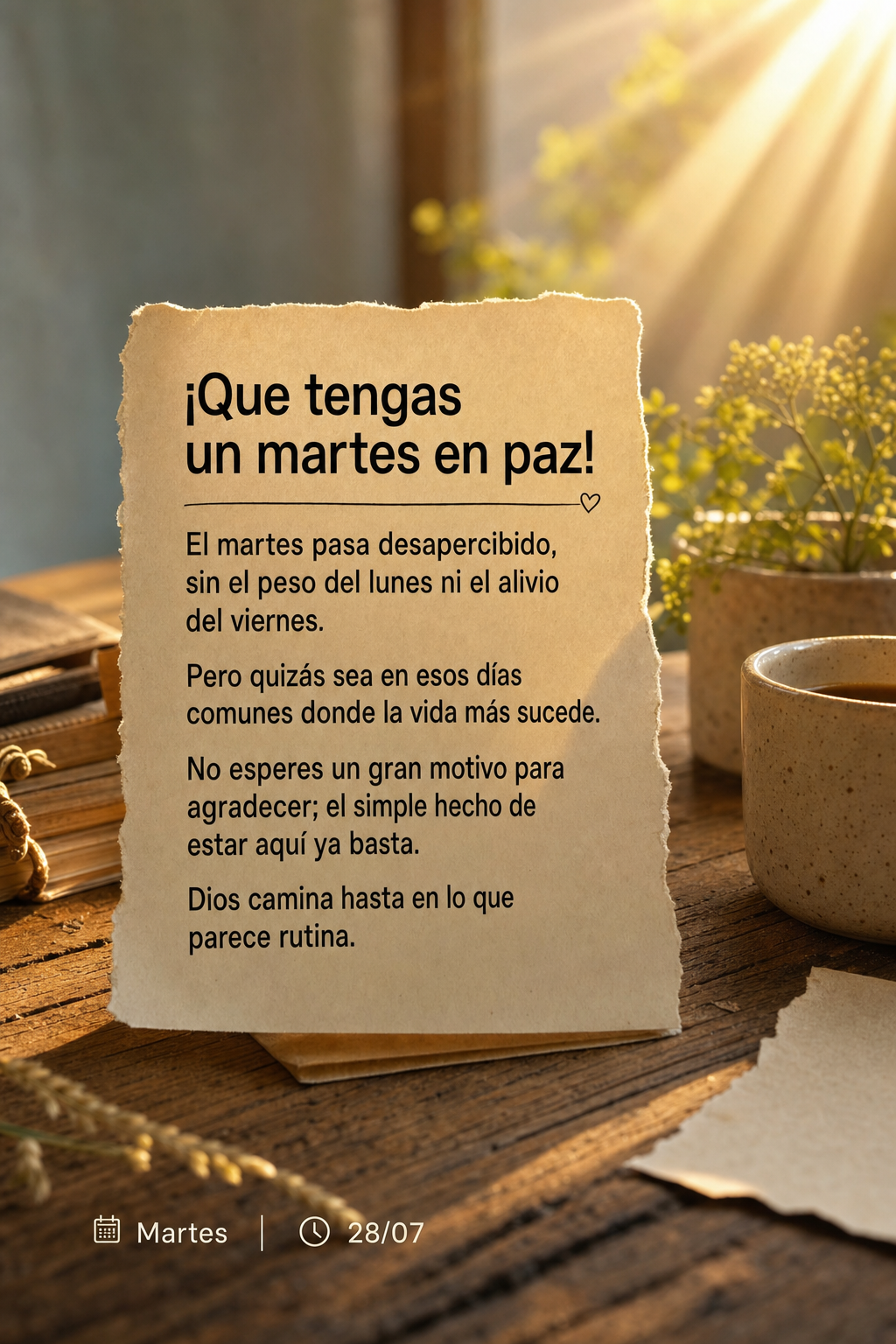A terça passa despercebida, sem o peso da segunda nem o alívio da sexta. Mas talvez seja nesses dias comuns que a vida mais acontece. Não espere um mo...