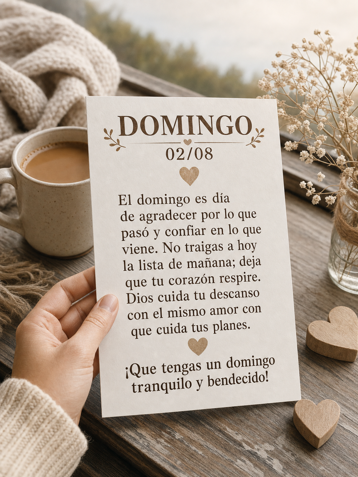 Domingo é dia de agradecer pelo que passou e confiar no que vem. Não leve pra hoje a lista de amanhã; deixe o coração respirar. Deus cuida do seu de...