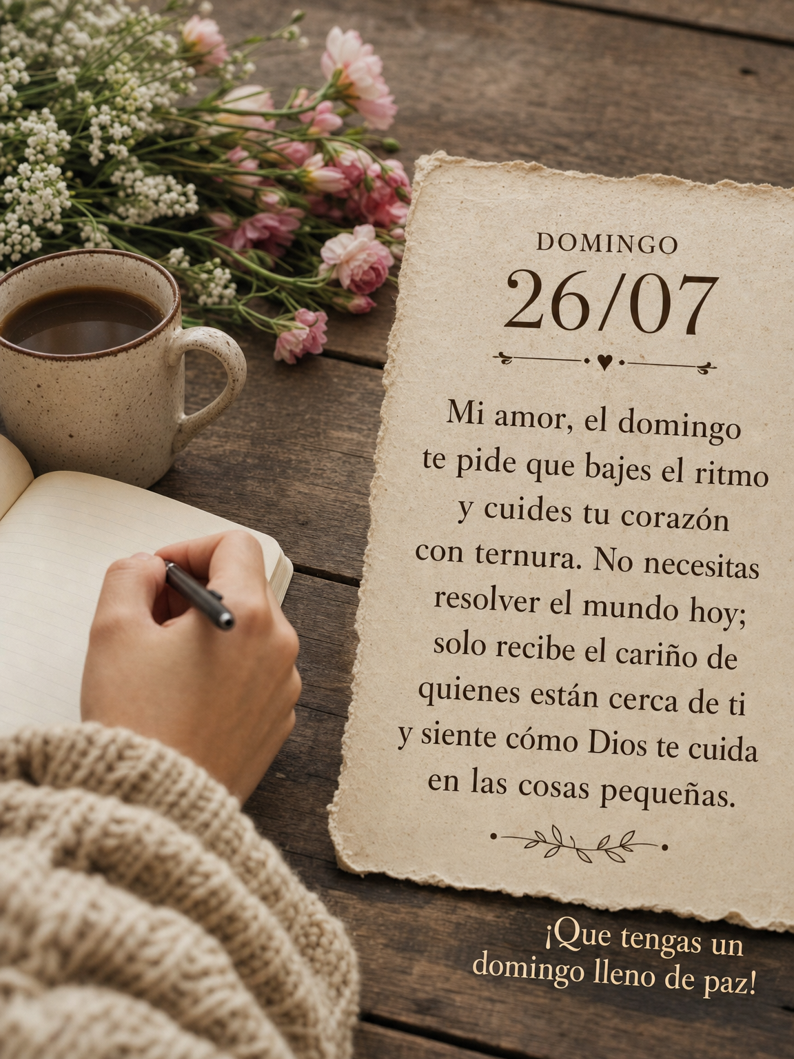 Meu amor, o domingo pede que você desça o ritmo e cuide do coração com carinho. Não precisa resolver o mundo hoje; só receba o afeto de quem está ...