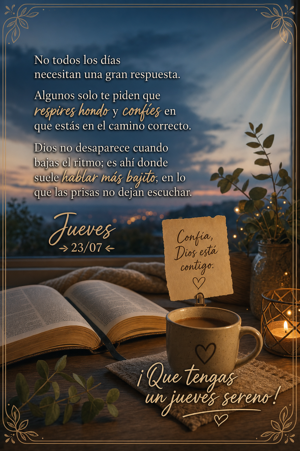 Nem todo dia precisa de uma grande resposta. Alguns pedem só que você respire fundo e confie que está no caminho certo. Deus não some quando você de...