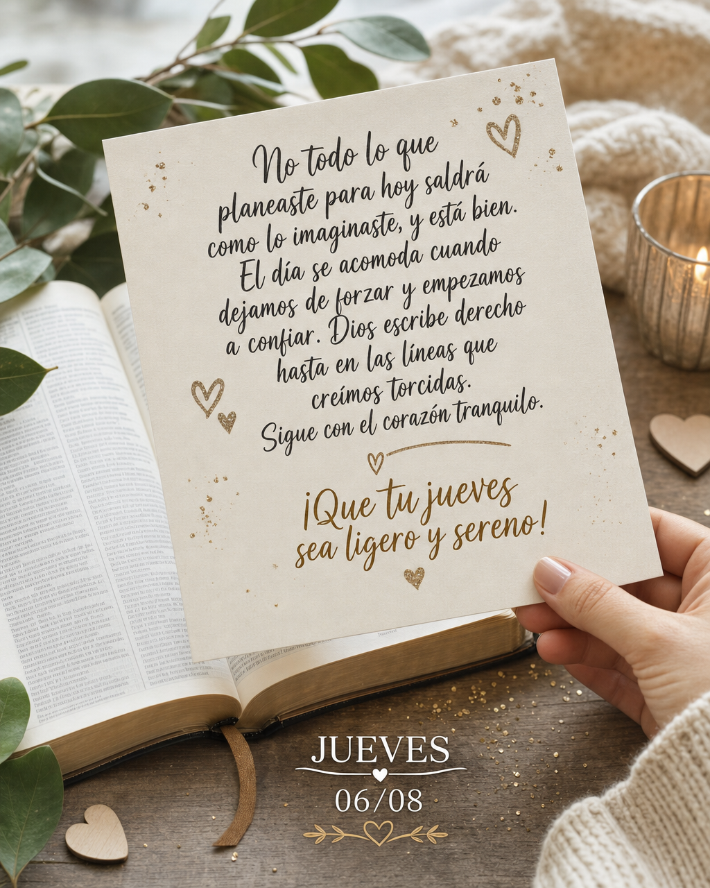 Nem tudo que você planejou pra hoje vai sair como imaginou, e tudo bem. O dia se ajeita quando a gente para de forçar e passa a confiar. Deus escreve c...