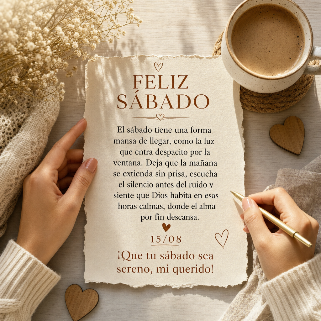 O sábado tem um jeito manso de chegar, como a luz que entra devagar pela janela. Deixe a manhã se estender sem cobrança, ouça o silêncio antes do ba...