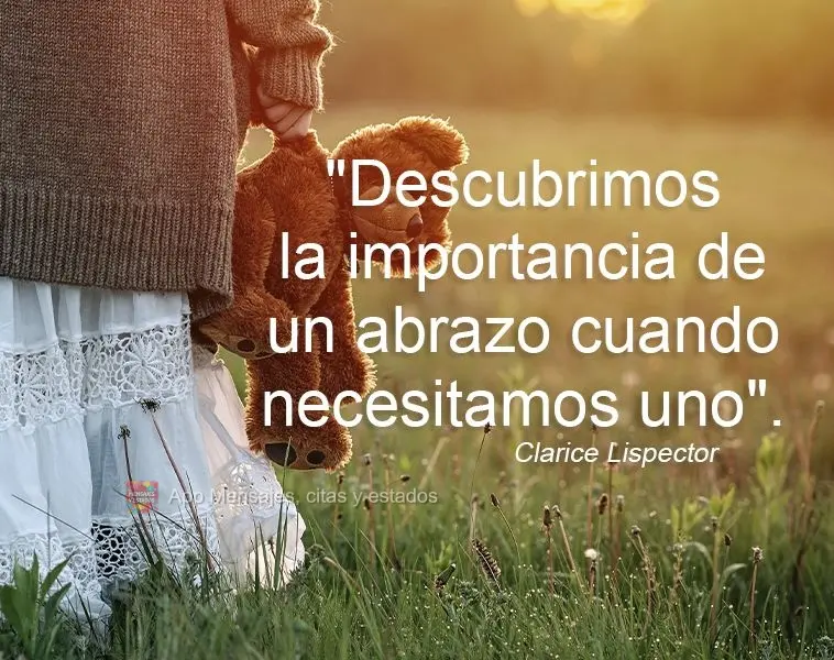 "Descubrimos la importancia de un abrazo cuando necesitamos uno".  Clarice Lispector