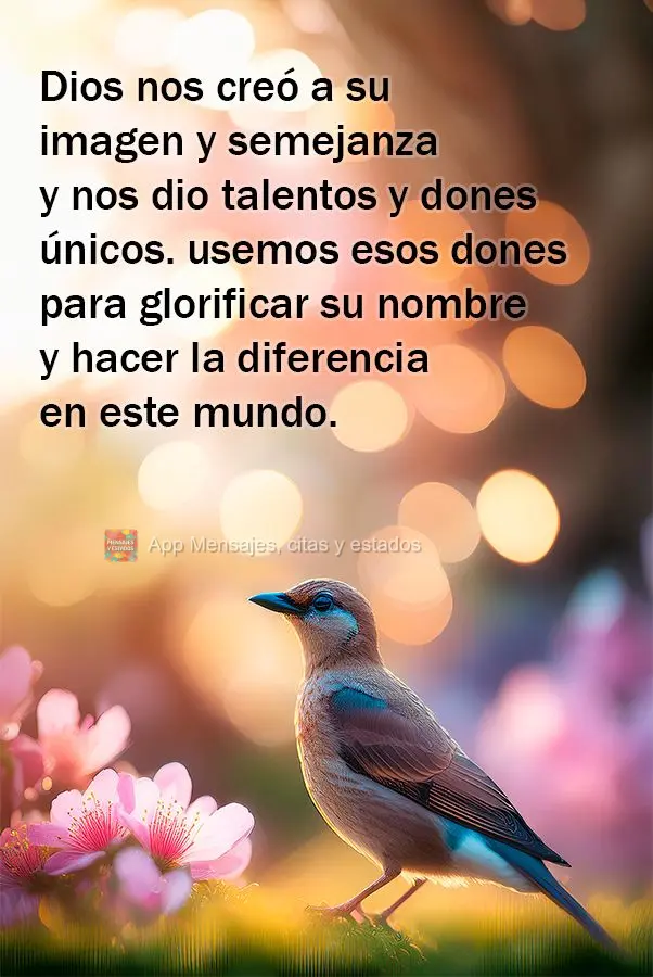Dios nos creó a su imagen y semejanza y nos dio talentos y dones únicos. usemos esos dones para glorificar su nombre y hacer la diferencia en este mund...