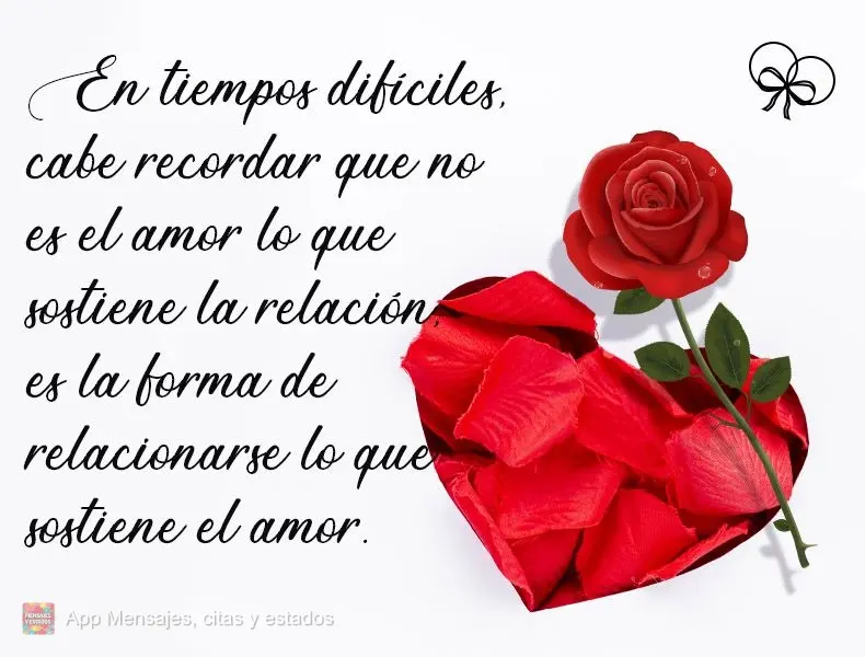 En tiempos difíciles, cabe recordar que no es el amor lo que sostiene la relación, es la forma de relacionarse lo que sostiene el amor.