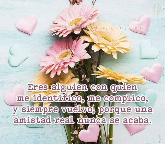 Eres alguien con quien me identifico, me complico, y siempre vuelvo, porque una amistad real nunca se acaba.