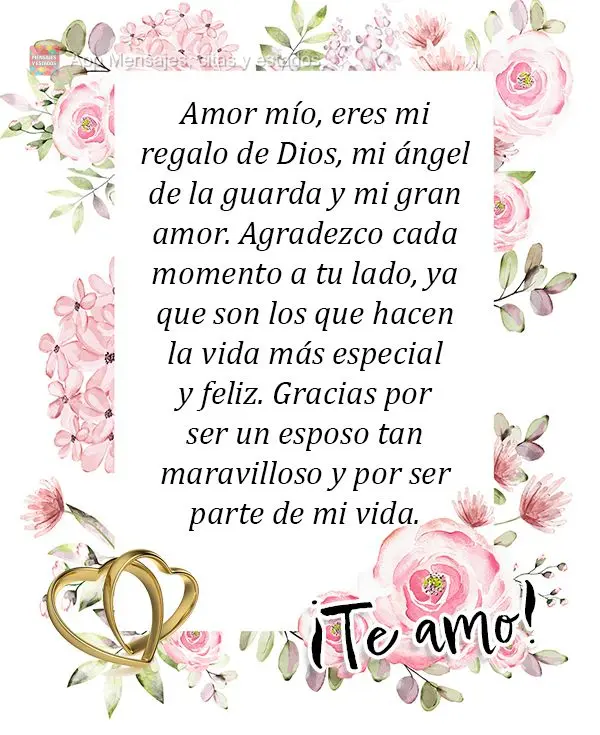 Amor mío, eres mi regalo de Dios, mi ángel de la guarda y mi gran amor. Agradezco cada momento a tu lado, ya que son los que hacen la vida más especia...