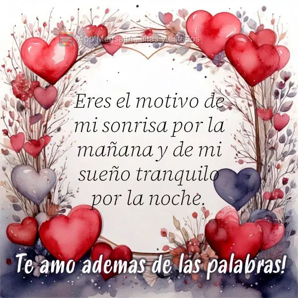 Eres el motivo de mi sonrisa por la mañana y de mi sueño tranquilo por la noche.