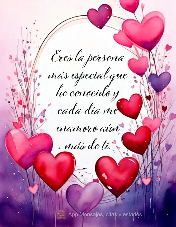 Eres la persona más especial que he conocido y cada día me enamoro aún más de ti.