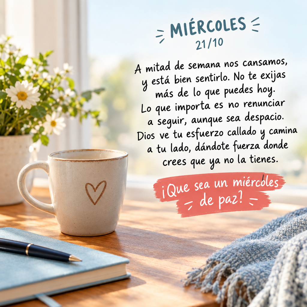 A mitad de semana nos cansamos, y está bien sentirlo. No te exijas más de lo que puedes hoy. Lo que importa es no renunciar a seguir, aunque sea despac...