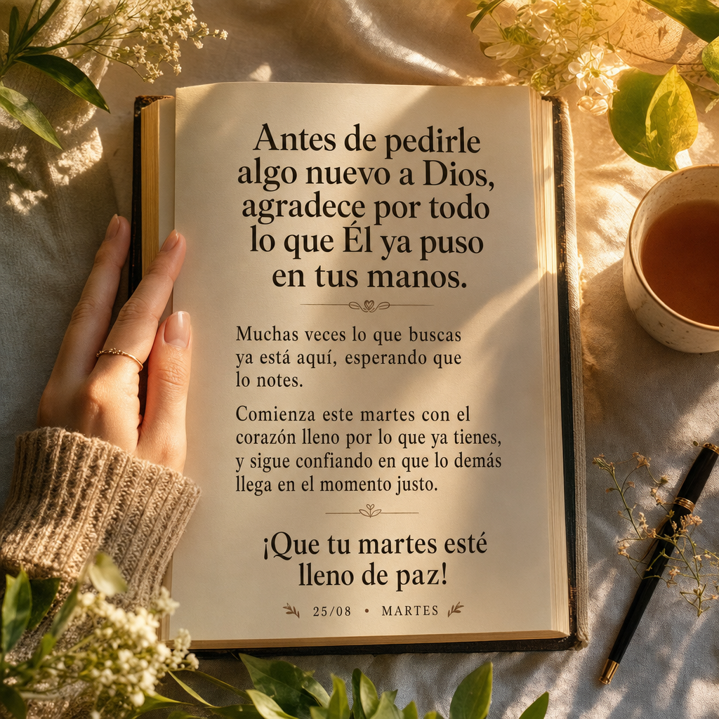 Antes de pedirle algo nuevo a Dios, agradece por todo lo que Él ya puso en tus manos. Muchas veces lo que buscas ya está aquí, esperando que lo notes....