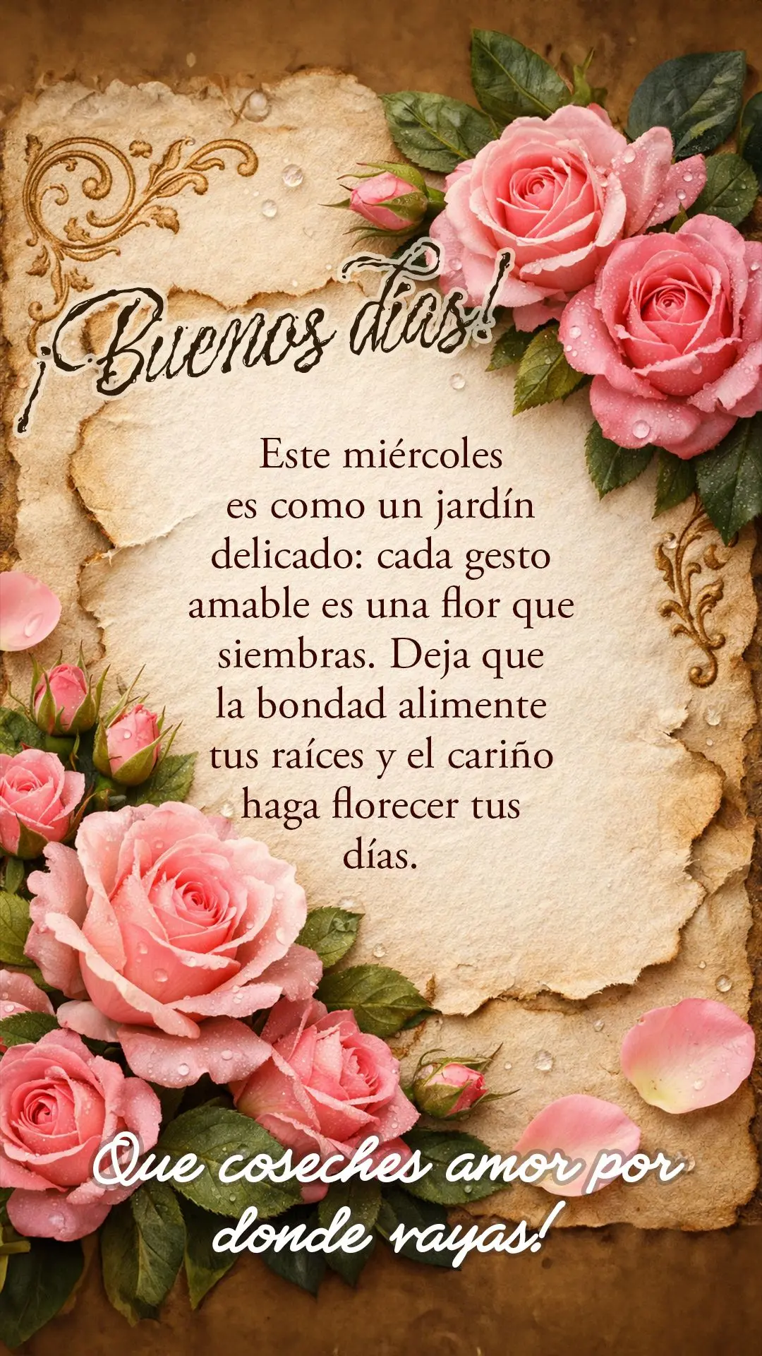 ¡Buenos días! Este miércoles es como un jardín delicado: cada gesto amable es una flor que siembras. Deja que la bondad alimente tus raíces y el car...