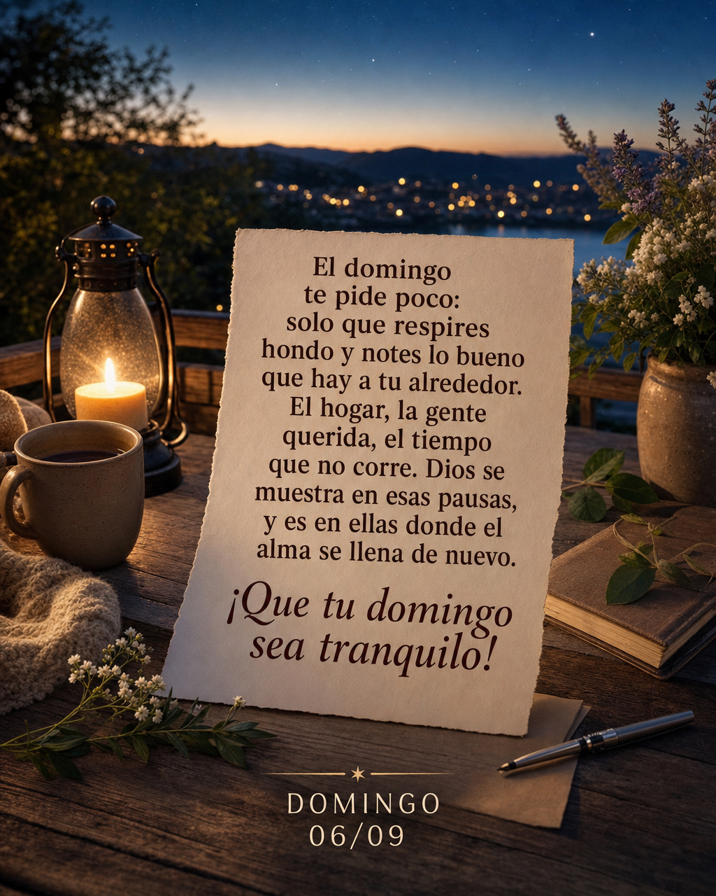 El domingo te pide poco: solo que respires hondo y notes lo bueno que hay a tu alrededor. El hogar, la gente querida, el tiempo que no corre. Dios se mue...