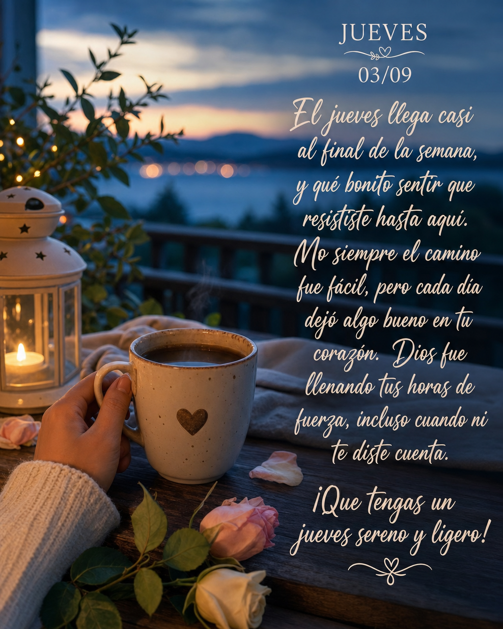 El jueves llega casi al final de la semana, y qué bonito sentir que resististe hasta aquí. No siempre el camino fue fácil, pero cada día dejó algo b...