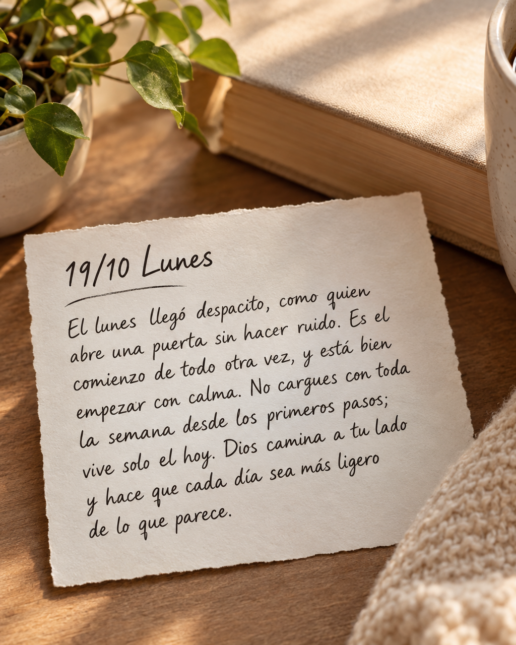 El lunes llegó despacito, como quien abre una puerta sin hacer ruido. Es el comienzo de todo otra vez, y está bien empezar con calma. No cargues con to...