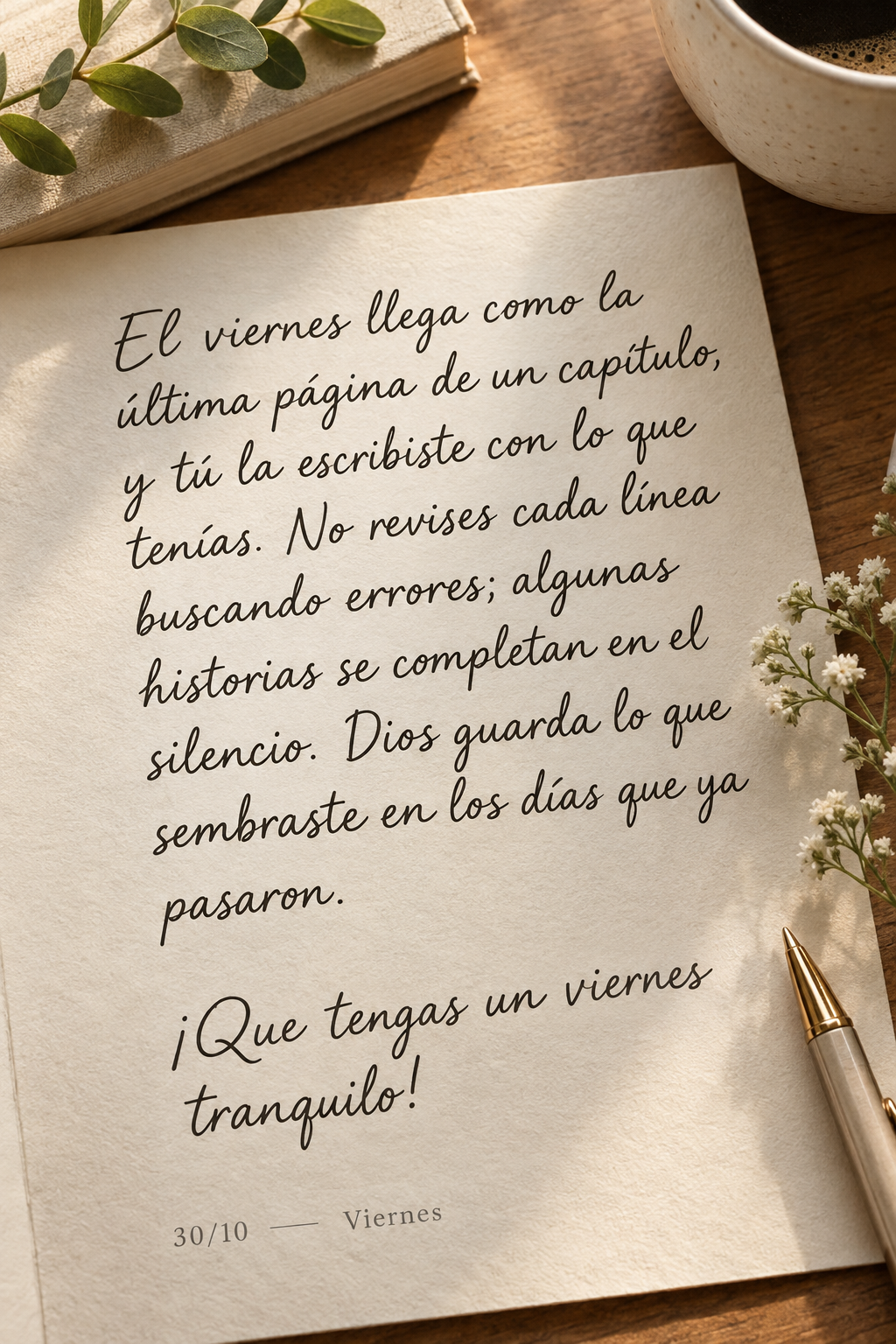 El viernes llega como la última página de un capítulo, y tú la escribiste con lo que tenías. No revises cada línea buscando errores; algunas histor...