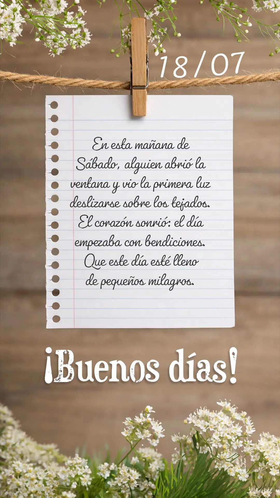 En esta mañana de sábado, alguien abrió la ventana y vio la primera luz deslizarse sobre los tejados. El corazón sonrió: el día empezaba con bendic...