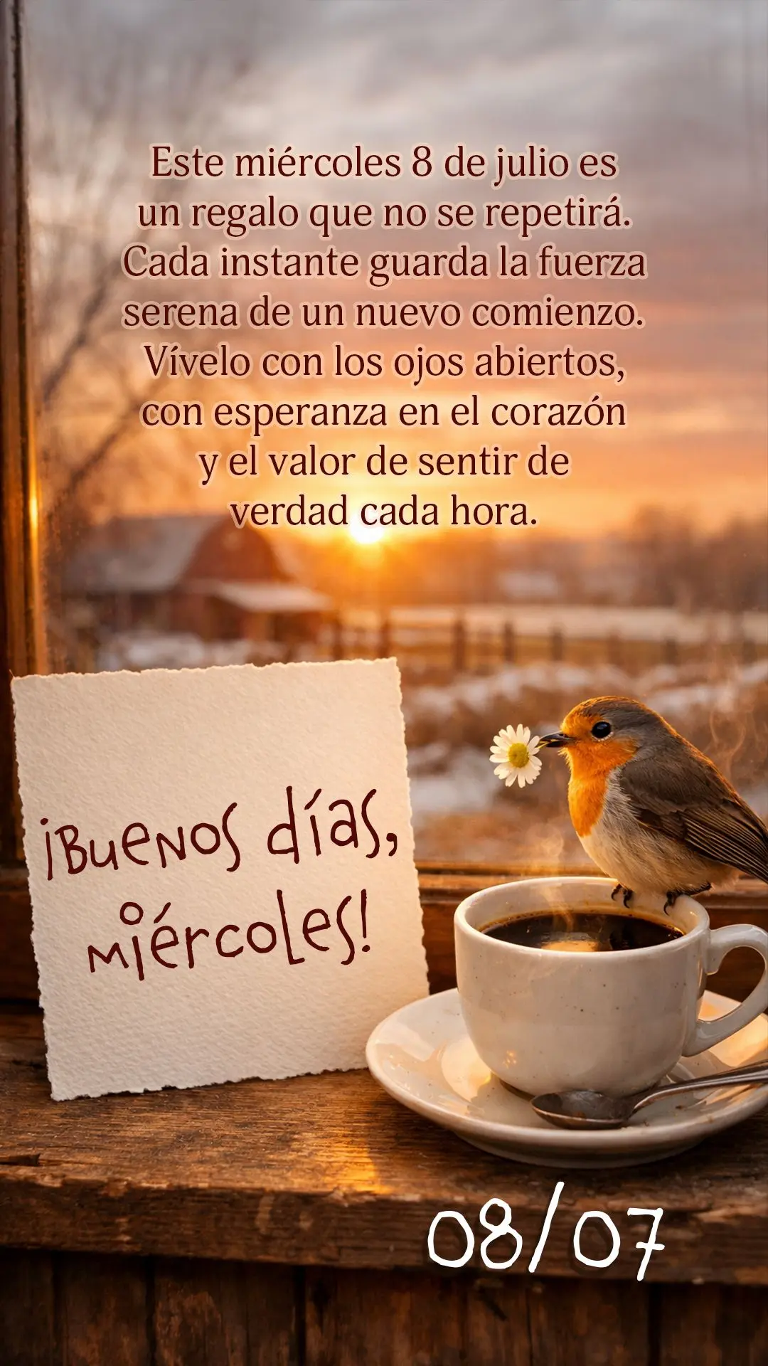 Este miércoles 8 de julio es un regalo que no se repetirá. Cada instante guarda la fuerza serena de un nuevo comienzo. Vívelo con los ojos abiertos, c...