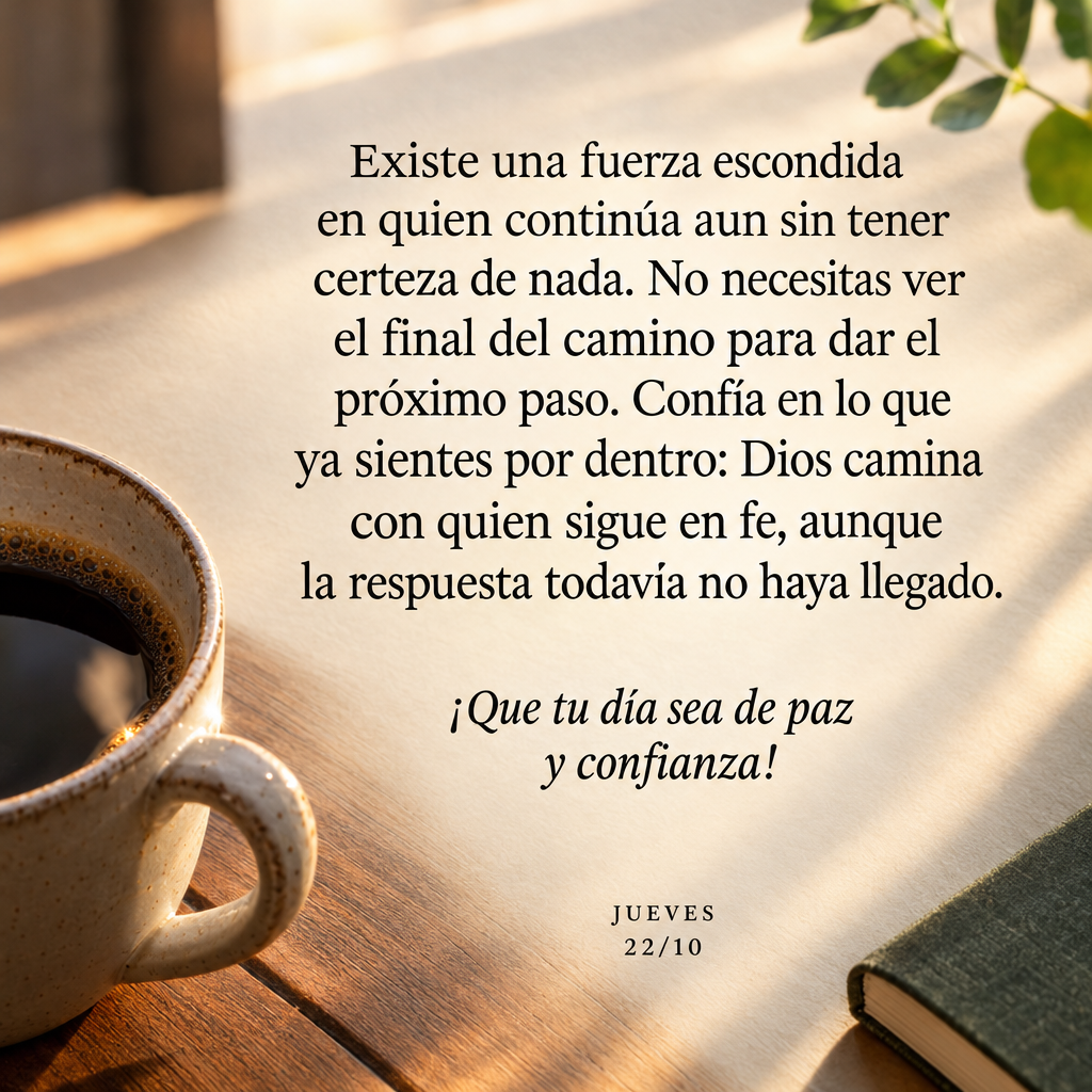 Existe una fuerza escondida en quien continúa aun sin tener certeza de nada. No necesitas ver el final del camino para dar el próximo paso. Confía en ...