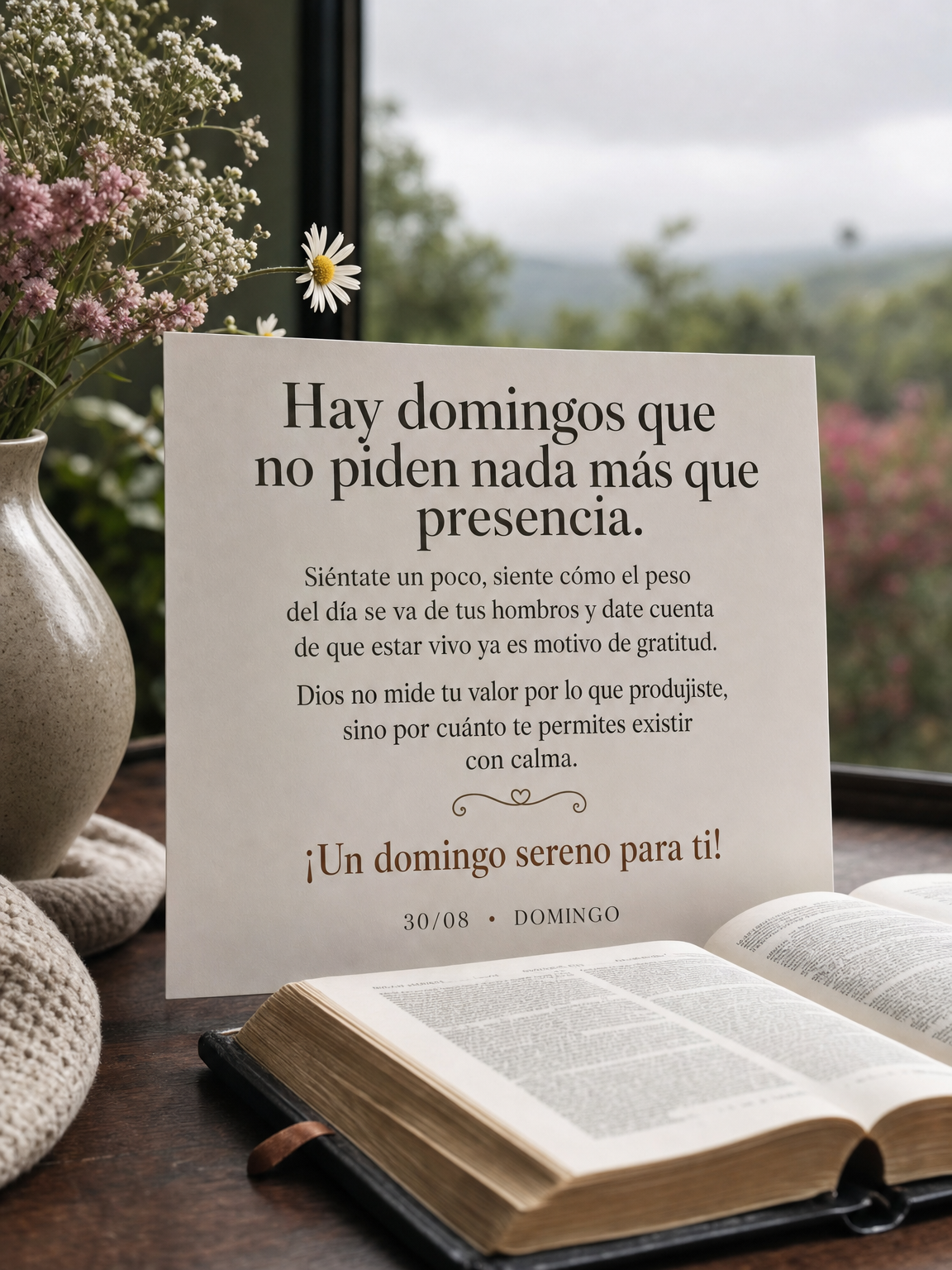 Hay domingos que no piden nada más que presencia. Siéntate un poco, siente cómo el peso del día se va de tus hombros y date cuenta de que estar vivo ...