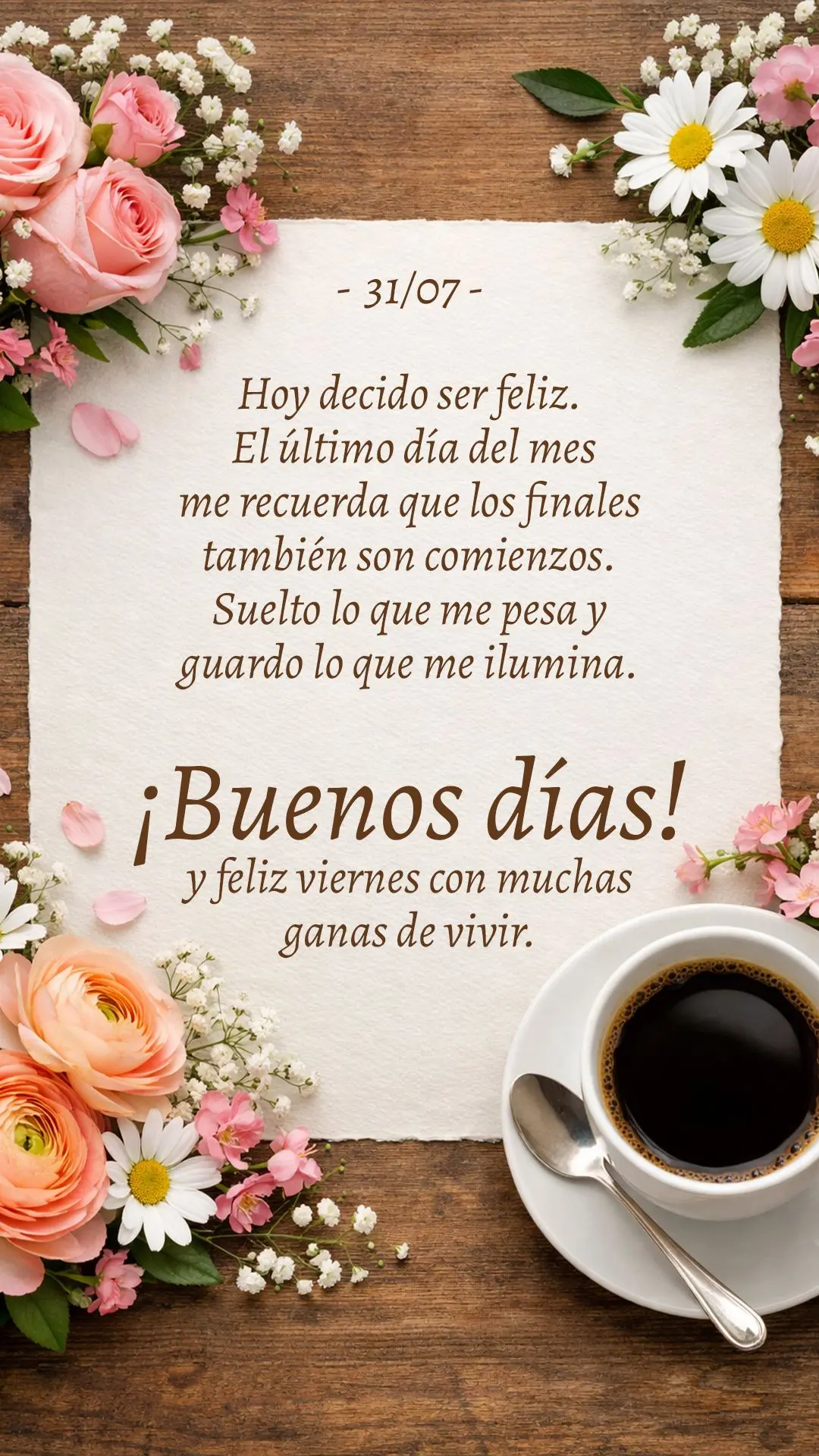 Hoy decido ser feliz. El último día del mes me recuerda que los finales también son comienzos. Suelto lo que me pesa y guardo lo que me ilumina. ¡Bue...