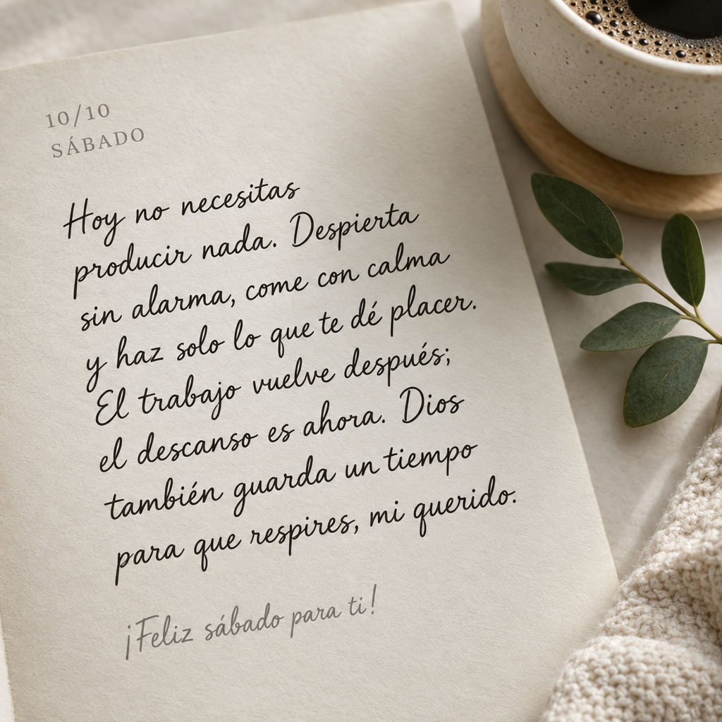 Hoy no necesitas producir nada. Despierta sin alarma, come con calma y haz solo lo que te dé placer. El trabajo vuelve después; el descanso es ahora. D...