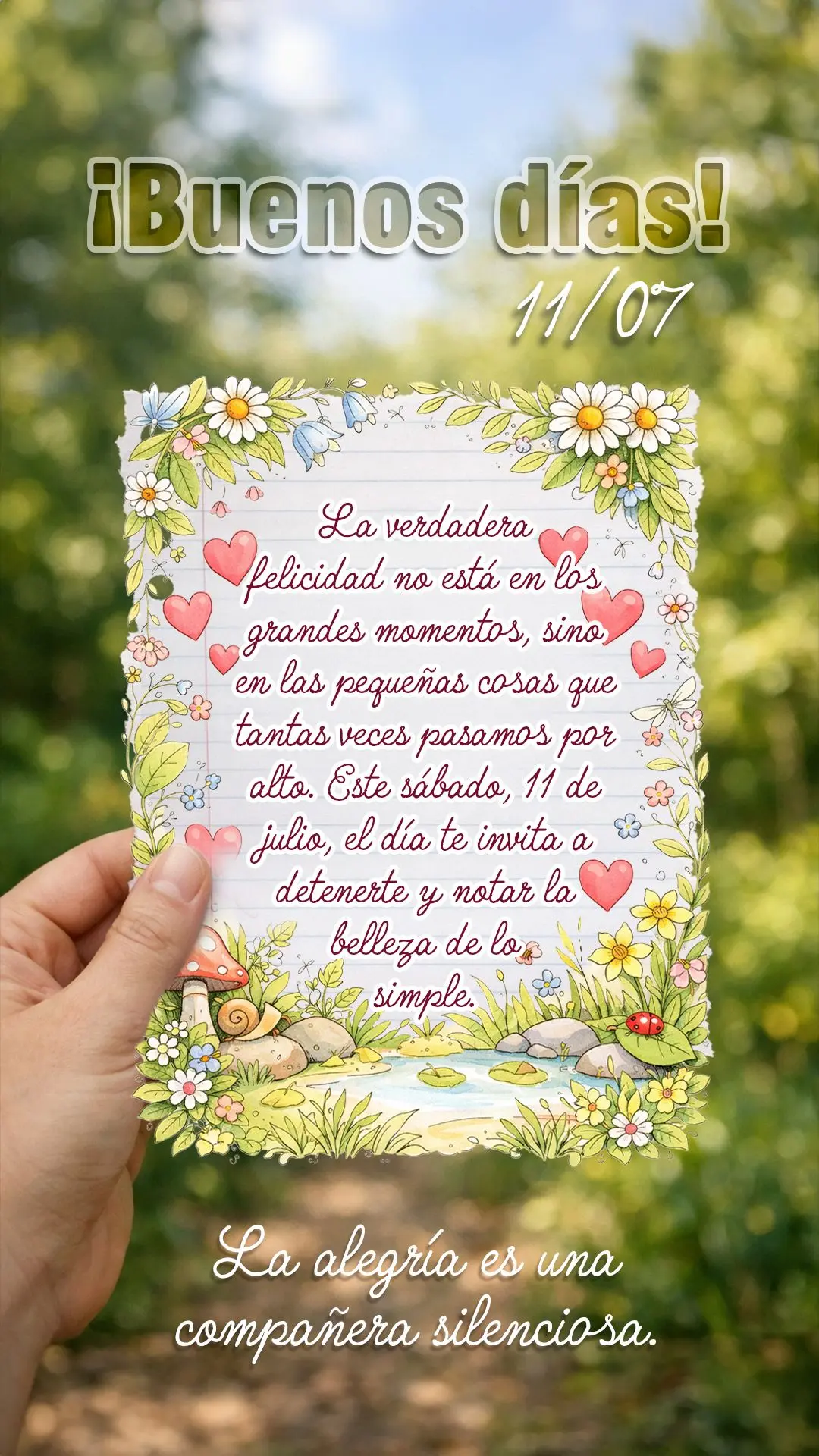 La verdadera felicidad no está en los grandes momentos, sino en las pequeñas cosas que tantas veces pasamos por alto. Este sábado, 11 de julio, el dí...