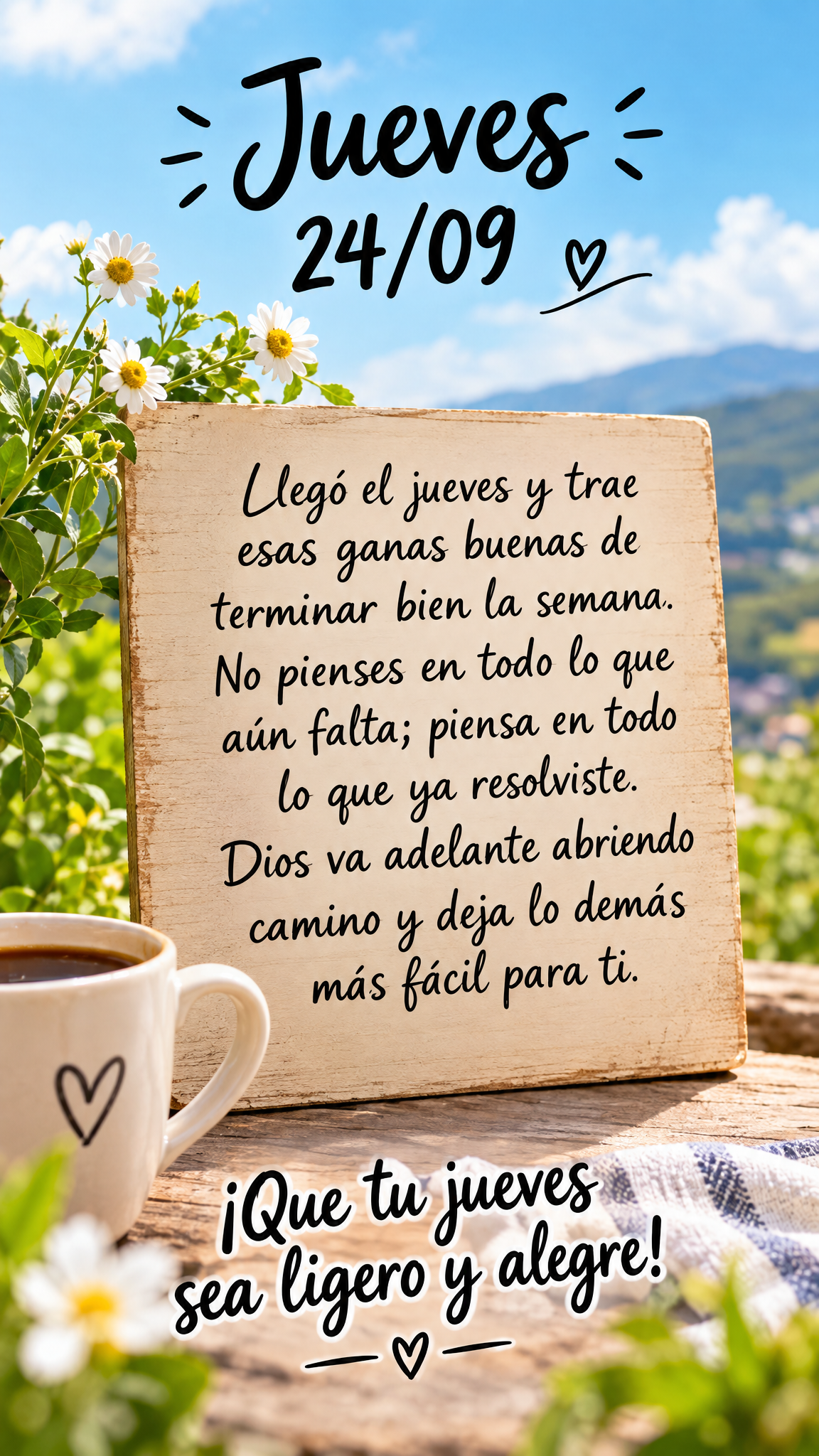 Llegó el jueves y trae esas ganas buenas de terminar bien la semana. No pienses en todo lo que aún falta; piensa en todo lo que ya resolviste. Dios va ...