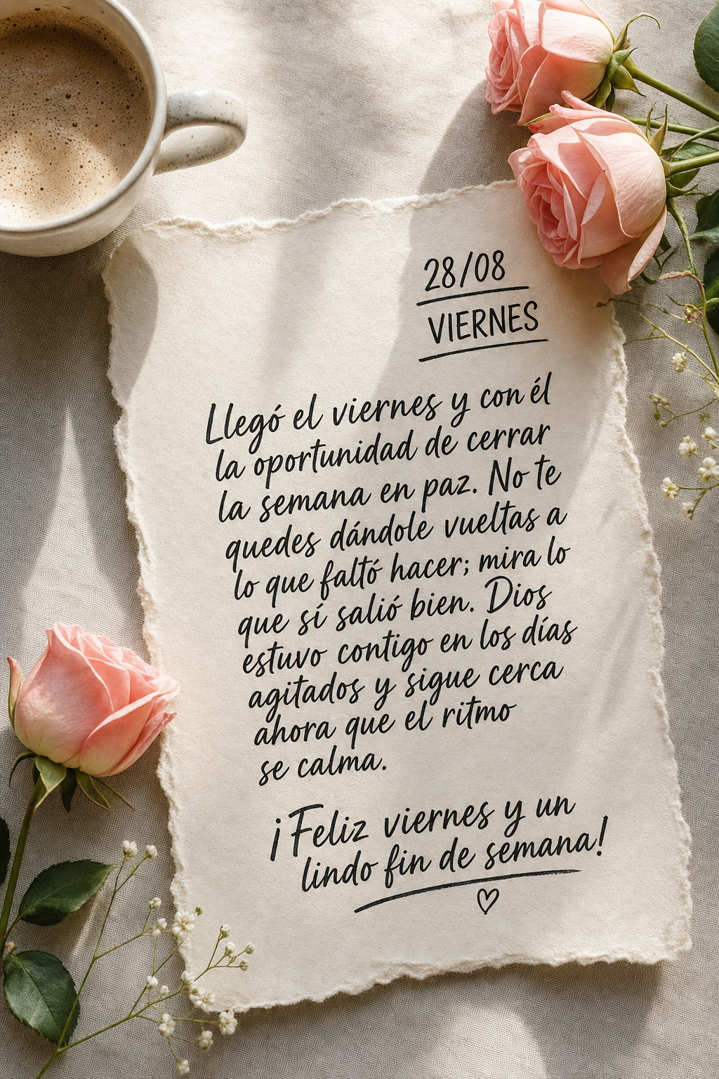 Llegó el viernes y con él la oportunidad de cerrar la semana en paz. No te quedes dándole vueltas a lo que faltó hacer; mira lo que sí salió bien. ...
