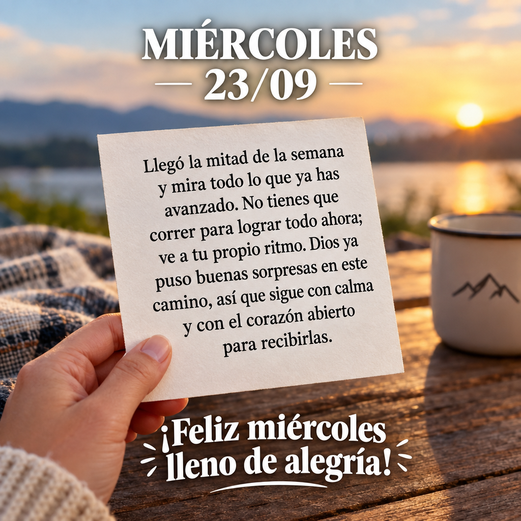 Llegó la mitad de la semana y mira todo lo que ya has avanzado. No tienes que correr para lograr todo ahora; ve a tu propio ritmo. Dios ya puso buenas s...
