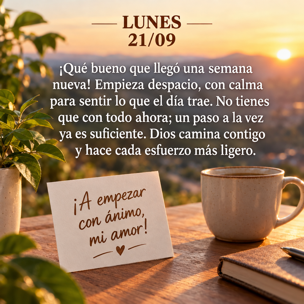 ¡Qué bueno que llegó una semana nueva! Empieza despacio, con calma para sentir lo que el día trae. No tienes que con todo ahora; un paso a la vez ya ...