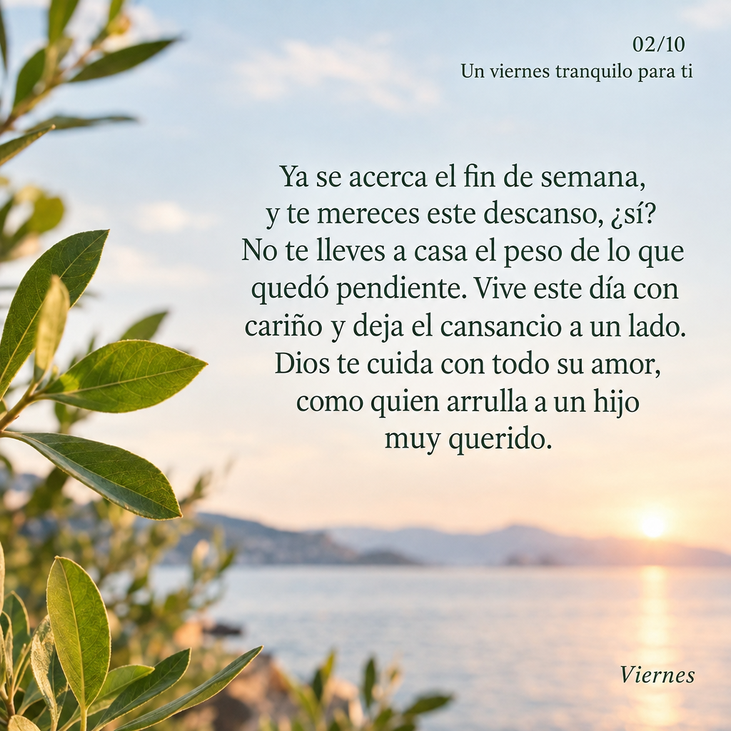 Ya se acerca el fin de semana, y te mereces este descanso, ¿sí? No te lleves a casa el peso de lo que quedó pendiente. Vive este día con cariño y de...
