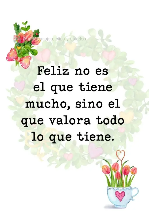 Feliz no es el que tiene mucho, sino el que valora todo lo que tiene.