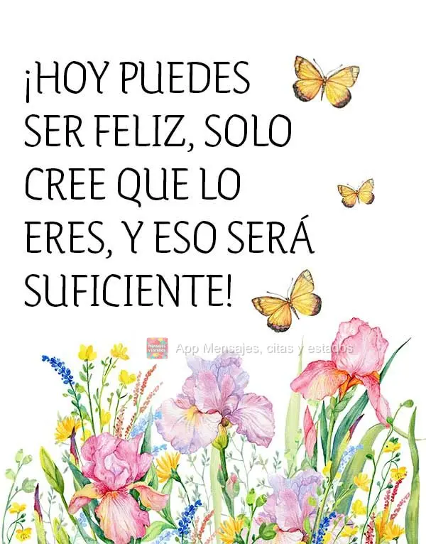¡Hoy puedes ser feliz, solo cree que lo eres, y eso será suficiente!