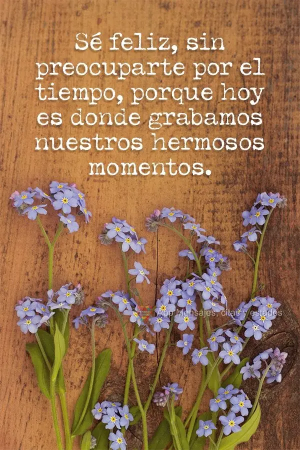 Sé feliz, sin preocuparte por el tiempo, porque hoy es donde grabamos nuestros hermosos momentos.